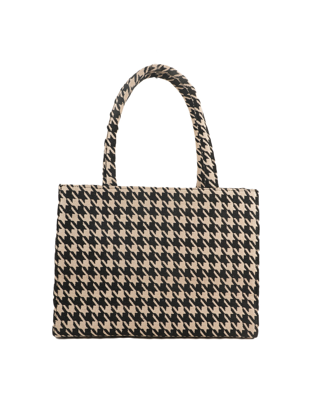 Classic Houndstooth Tote Bag for Women | Stylish Black & Beige Fabric Shoulder Bag | Office, Travel & Daily Use