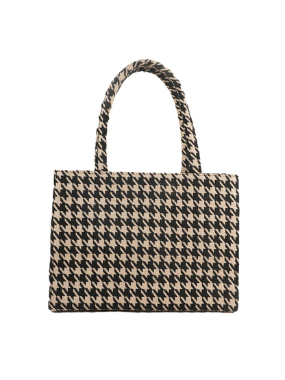 Classic Houndstooth Tote Bag for Women | Stylish Black & Beige Fabric Shoulder Bag | Office, Travel & Daily Use