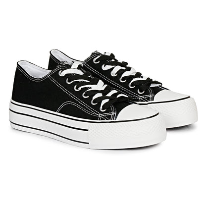 Mozafia Canvas Plim Dual Lace Low Cut Women Shoe