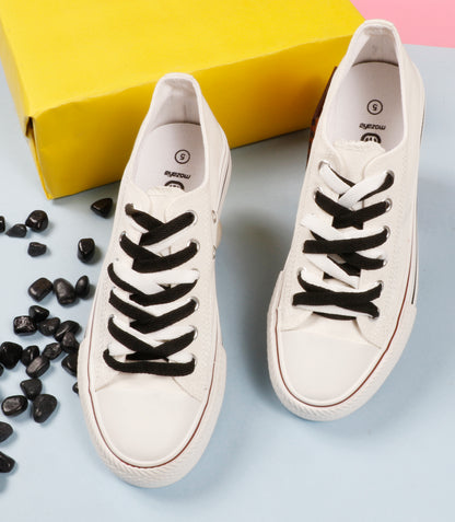 Mozafia Canvas Plim Dual Lace Low Cut Women Shoe